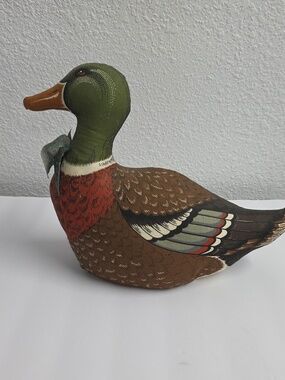 Vintage Stuffed Mallard Duck Doorstop Handmade with Bow Tie